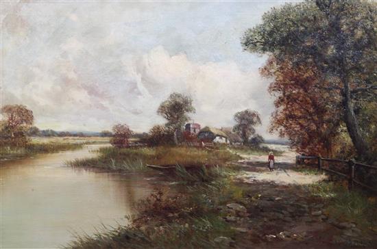 Henry H. Parker (1858-1930) Thatched cottage, River Severn near Worcester 20 x 30in.